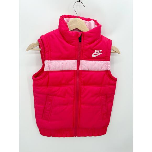 Nike Sportswear Pink Puffer Vest Striped Colorblock Womens Size Medium - Picture 1 of 9